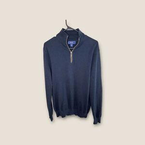 Wilkins Bros. 1/4 ZIP Sweater Mens M Navy Blue  Cotton Elbow Patches Med Weight